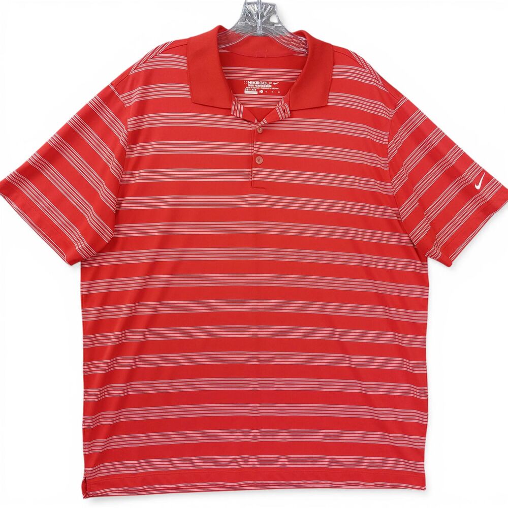 Nike Golf Dri-FIT Red White Striped Polo Shirt Sz XL Tour Performance Athletic